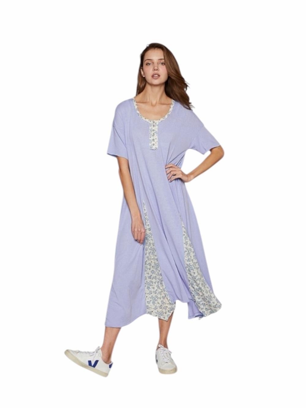 POL Lavender Maxi Dress with Floral Trim Size Medium NWOT